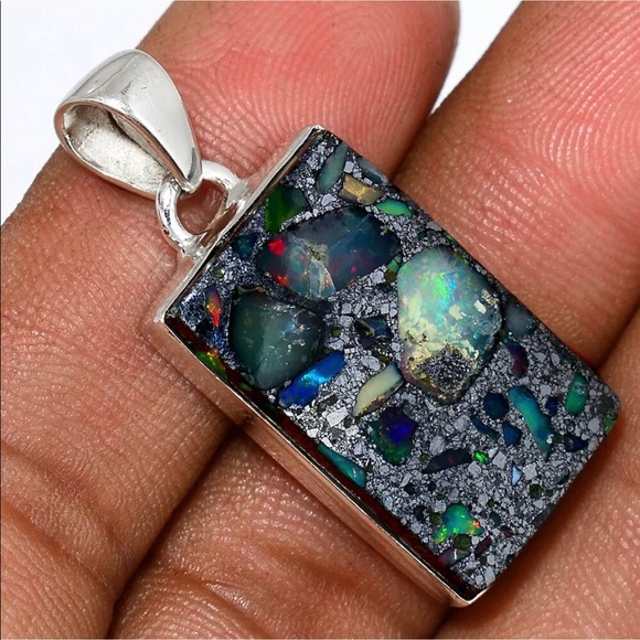 For NATALIE🧡 Ethiopian fire opal in Pyrite silver pendants - Picture 2 of 3